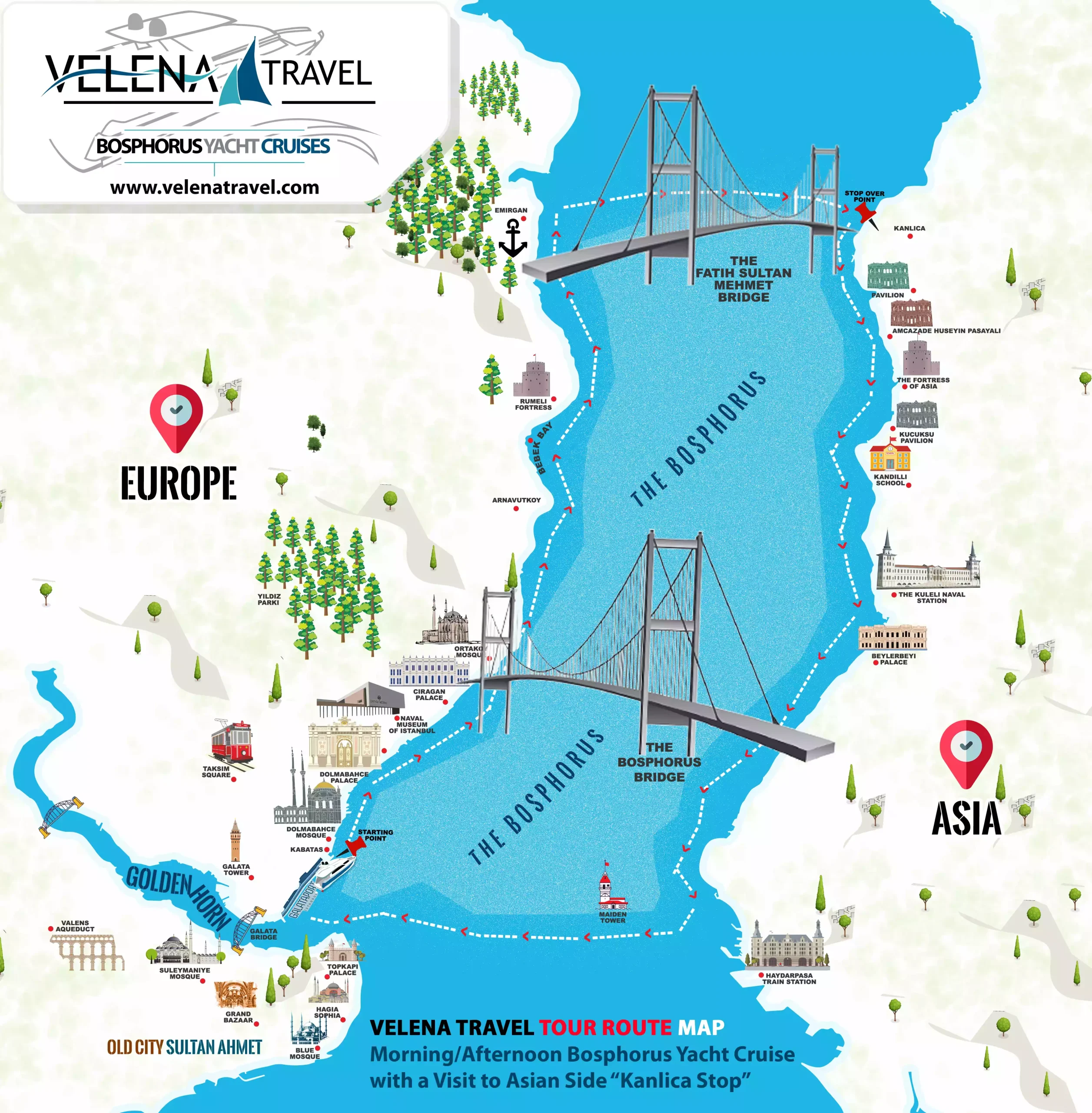 morning afternoon bosphorus sightseeing cruise map